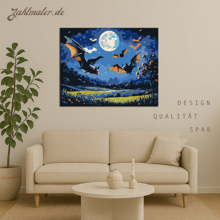 Fledermäuse bei Vollmond | Malen nach Zahlen