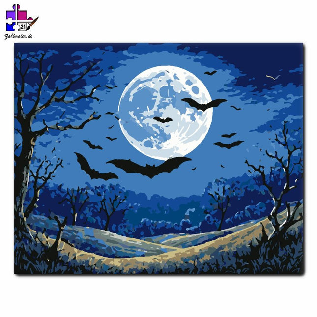 Fledermäuse bei Vollmond 2 | Malen nach Zahlen