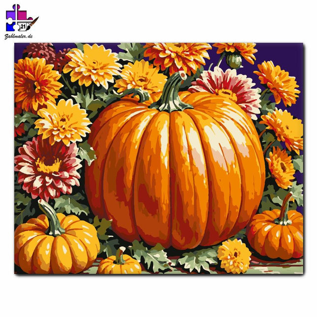 Herbstliches Kürbisblumenarrangement | Malen nach Zahlen-Zahlmaler.de