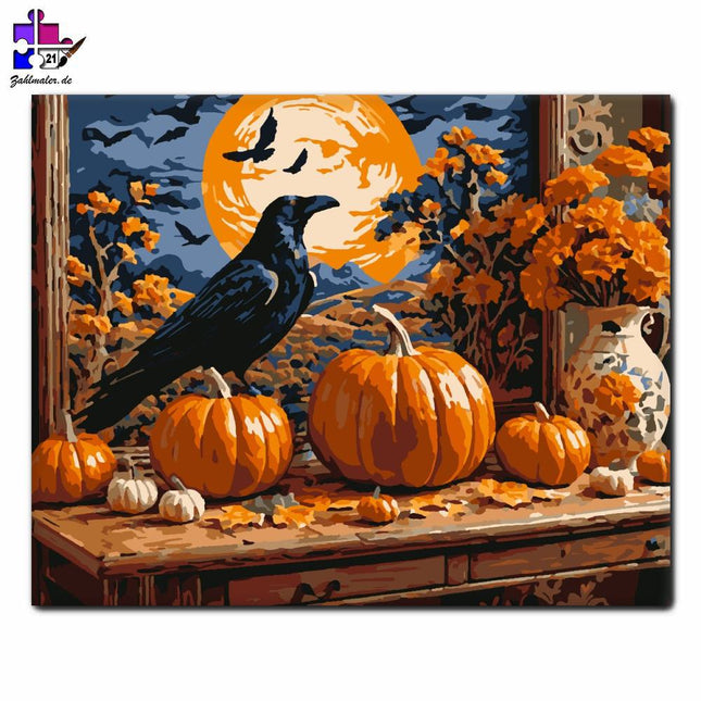Rabe und die Magie des Vollmondes | Malen nach Zahlen-Zahlmaler.de