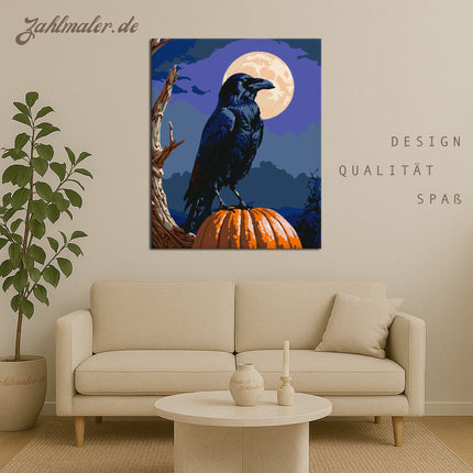 Rabe und Kürbis im Mondlicht | Malen nach Zahlen-Zahlmaler.de