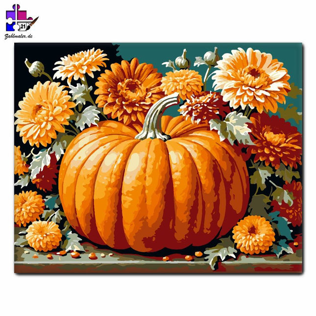 Der Zauber von Kürbissen und Blumen | Malen nach Zahlen-Zahlmaler.de