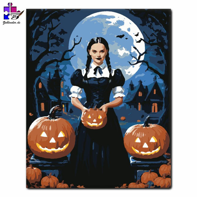 Mondscheinnacht mit geheimnisvollem Mädchen | Malen nach Zahlen-Zahlmaler.de