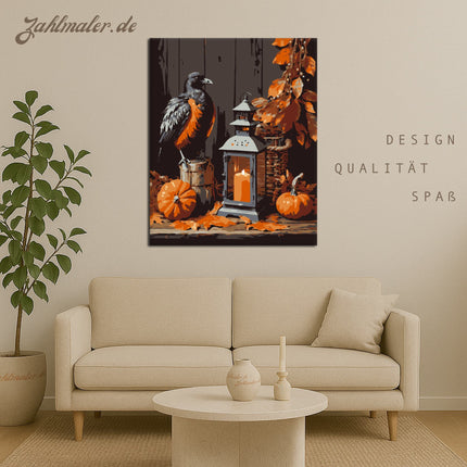 Herbstkrähe und Laterne | Malen nach Zahlen-Zahlmaler.de