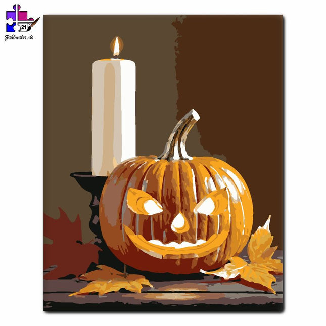 Geschnitzte Kürbislaterne und Kerze | Malen nach Zahlen-Zahlmaler.de
