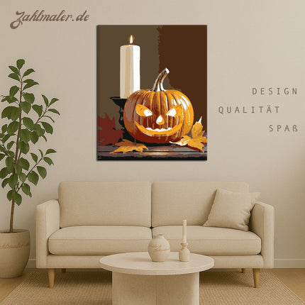 Geschnitzte Kürbislaterne und Kerze | Malen nach Zahlen-Zahlmaler.de