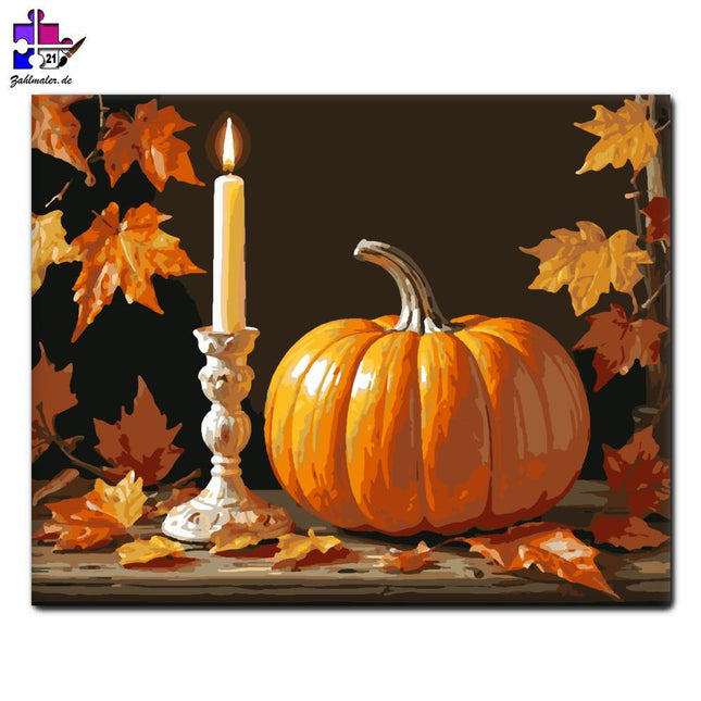 Kürbis und Herbstkerze | Malen nach Zahlen-Zahlmaler.de