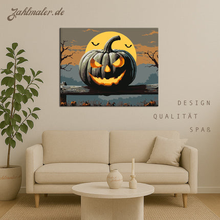 Kürbis unter dem Vollmond | Malen nach Zahlen-Zahlmaler.de