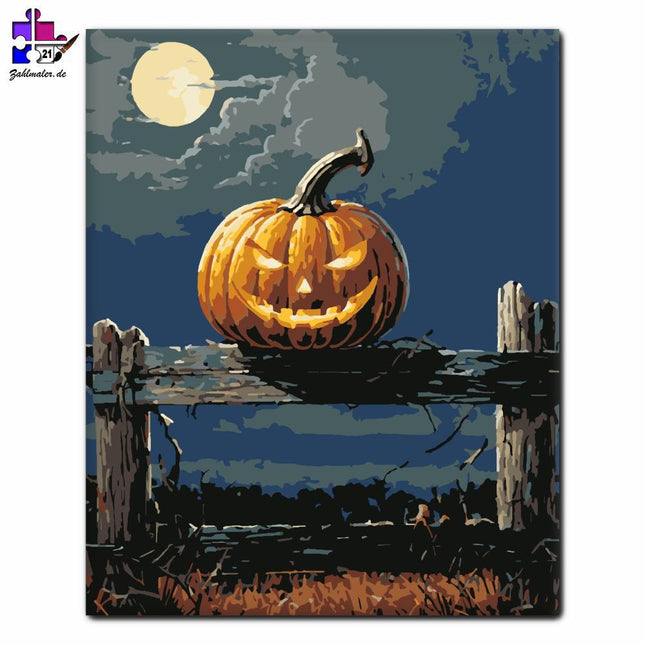 Tolle Kürbislaterne am Zaun | Malen nach Zahlen-Zahlmaler.de