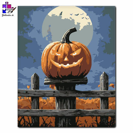 Grinsender Kürbis mit Vollmond | Malen nach Zahlen-Zahlmaler.de