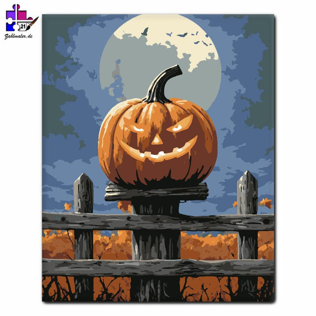 Grinsender Kürbis mit Vollmond | Malen nach Zahlen-Zahlmaler.de
