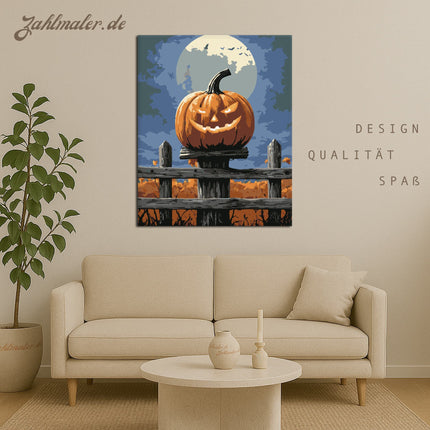 Grinsender Kürbis mit Vollmond | Malen nach Zahlen-Zahlmaler.de