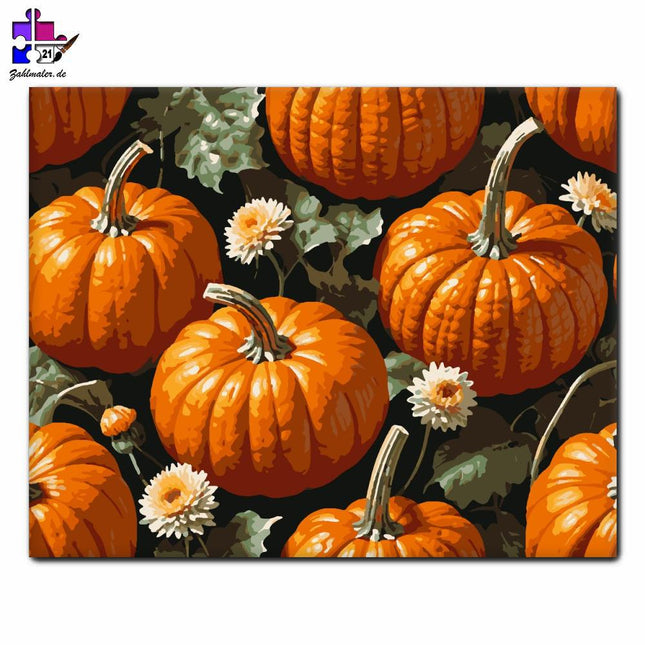 Herbstliche Kürbisse und Blumen | Malen nach Zahlen-Zahlmaler.de