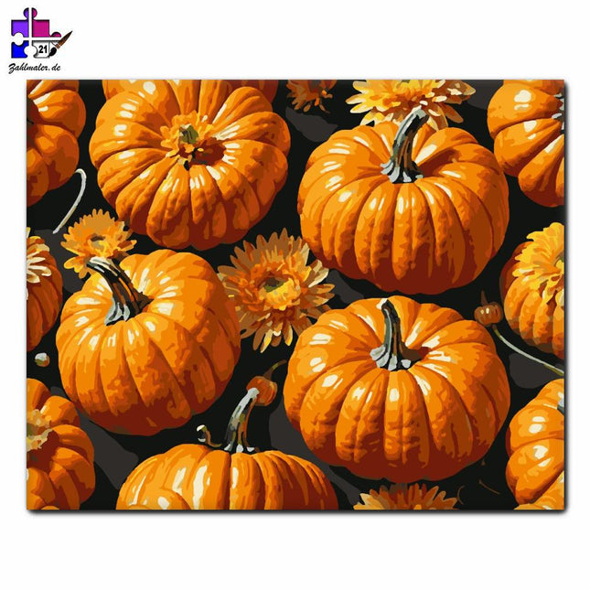 Kürbisse und Blumen | Malen nach Zahlen-Zahlmaler.de