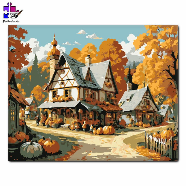 Herbstliche Dorfidylle | Malen nach Zahlen-Zahlmaler.de