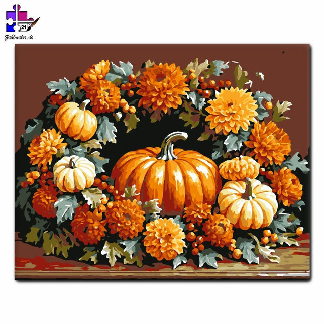 Herbstkranz mit Kürbissen | Malen nach Zahlen-Zahlmaler.de