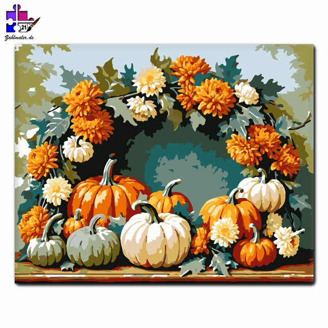 Herbstkranz und Kürbis Komposition | Malen nach Zahlen-Zahlmaler.de