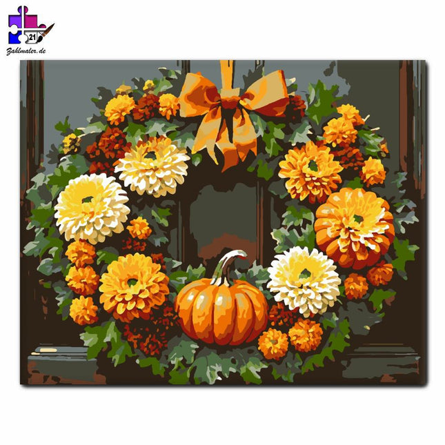 Herbstkranz mit bunten Chrysanthemen | Malen nach Zahlen-Zahlmaler.de