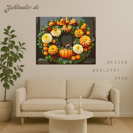 Herbstkranz mit bunten Chrysanthemen | Malen nach Zahlen-Zahlmaler.de