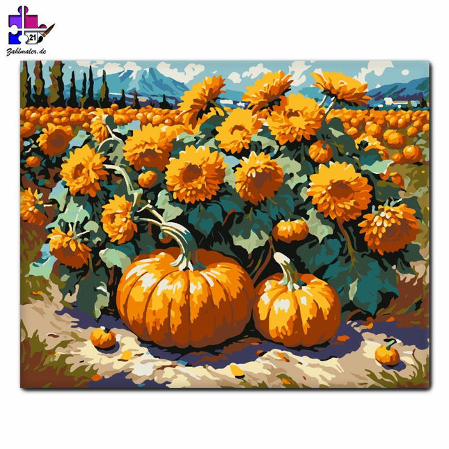 Herbstlandschaft mit Löwenzahn geschmückt | Malen nach Zahlen-Zahlmaler.de