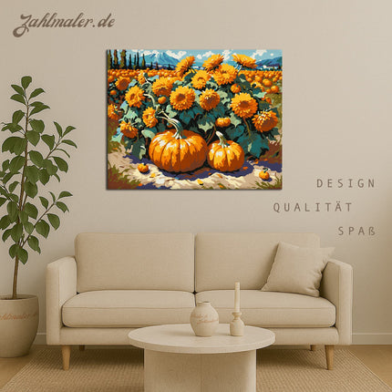 Herbstlandschaft mit Löwenzahn geschmückt | Malen nach Zahlen-Zahlmaler.de