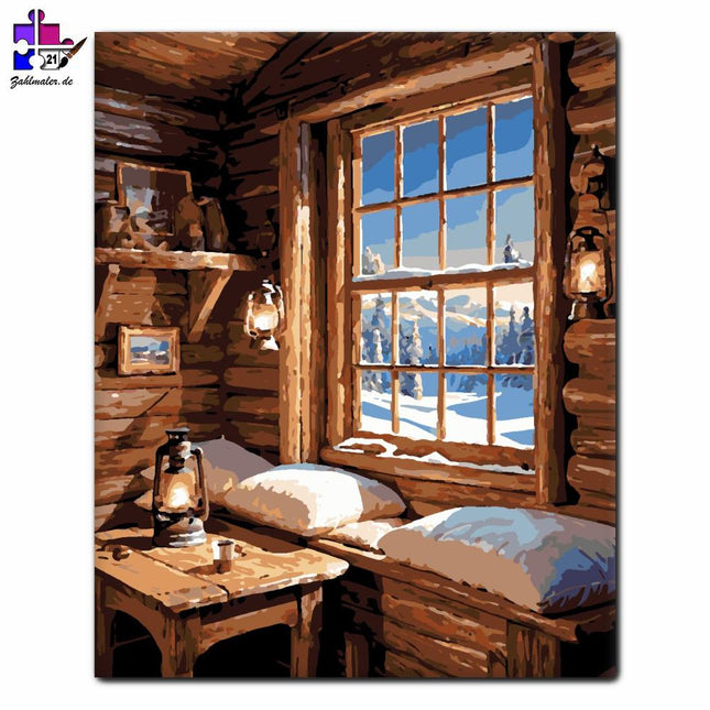 Idyllisches verschneites Cottage | Malen nach Zahlen-Zahlmaler.de