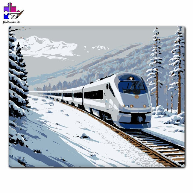 Zwischen den schneebedeckten Bergen Suhanó Express | Malen nach Zahlen-Zahlmaler.de