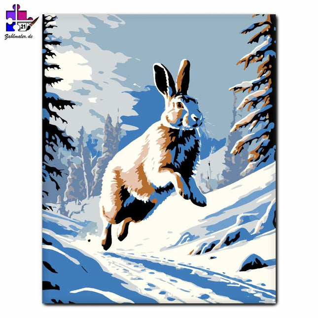 Wintergrüße - Springender Hase | Malen nach Zahlen-Zahlmaler.de