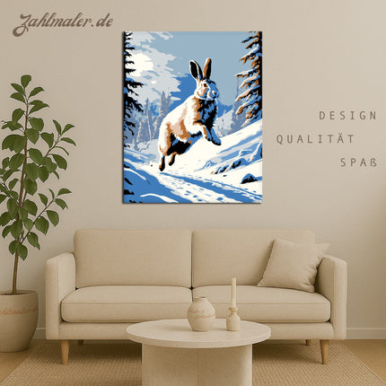 Wintergrüße - Springender Hase | Malen nach Zahlen-Zahlmaler.de