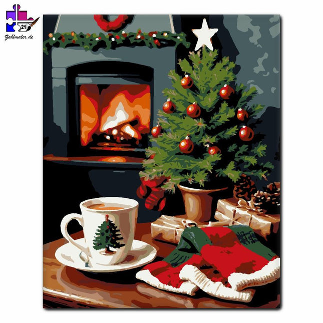 Festlicher Reichtum am Kamin | Malen nach Zahlen-Zahlmaler.de