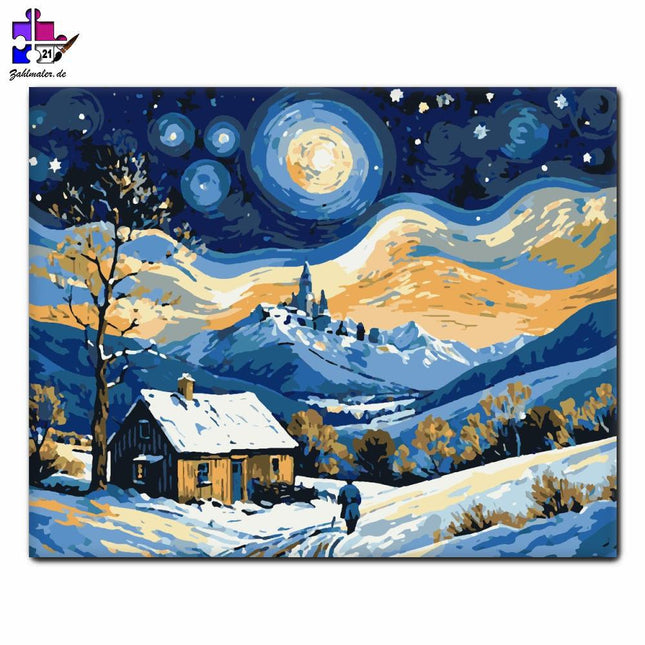 Sternenklare Winternacht | Malen nach Zahlen-Zahlmaler.de