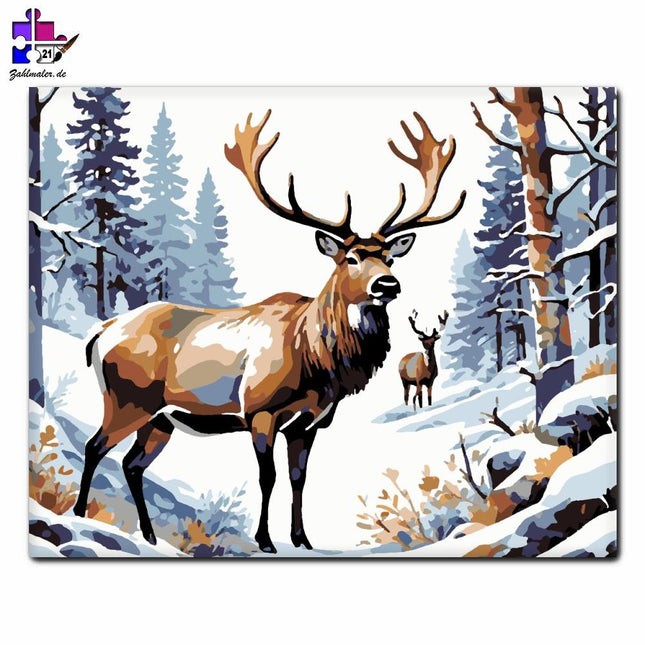Harmonie der Winterhirsche | Malen nach Zahlen-Zahlmaler.de