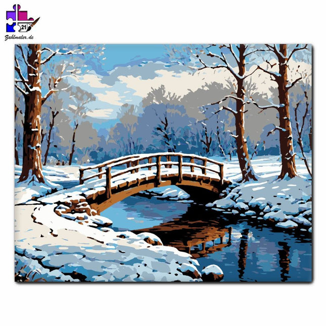 Brücke des verschneiten Waldes | Malen nach Zahlen-Zahlmaler.de
