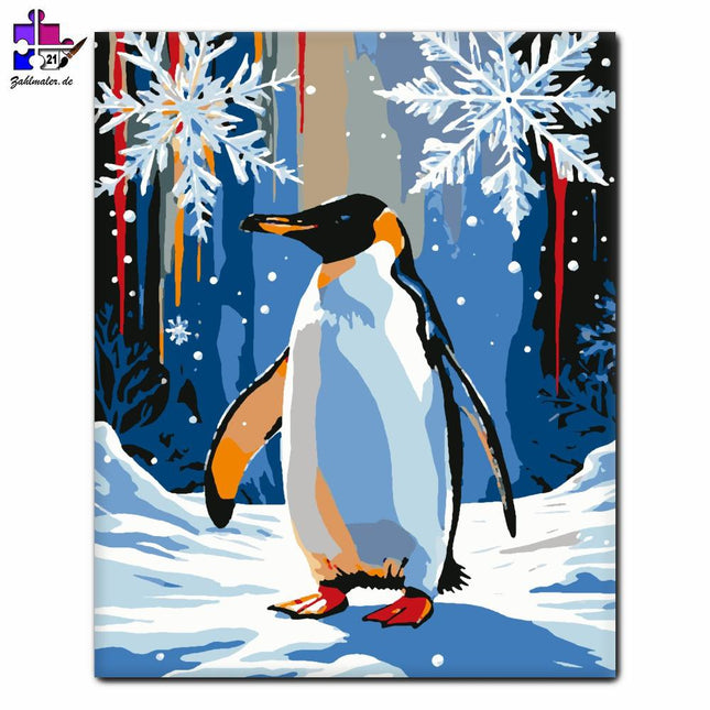 Magie von Schneeflocke und Pinguin | Malen nach Zahlen-Zahlmaler.de