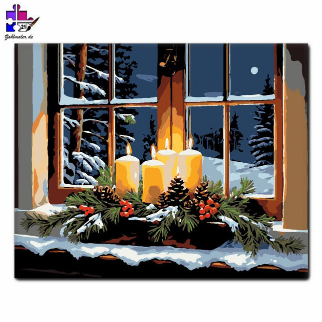Wintervertäfelung mit Kerzenlicht | Malen nach Zahlen-Zahlmaler.de