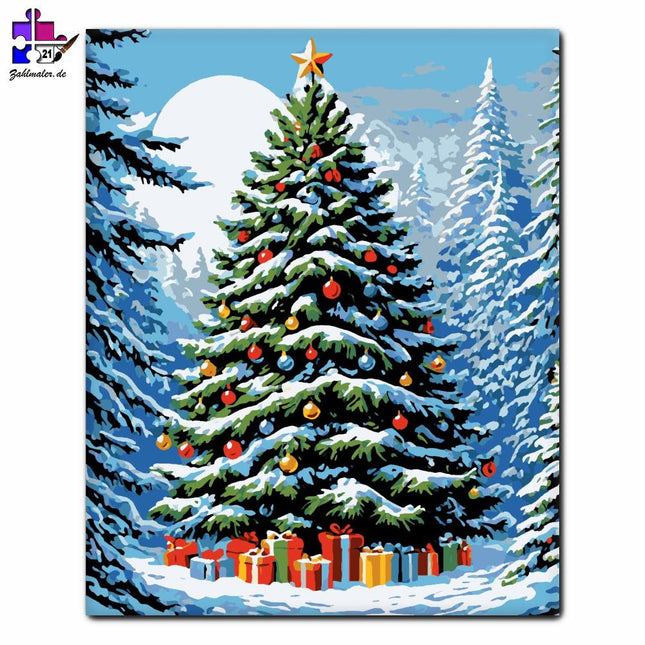 Verschneite Festtagskiefer | Malen nach Zahlen-Zahlmaler.de