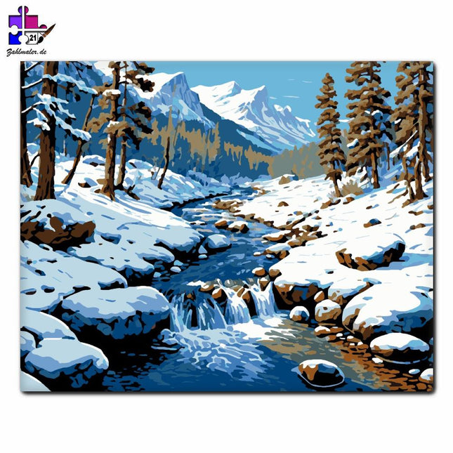 Winterliche Stille des Bergbachs | Malen nach Zahlen-Zahlmaler.de