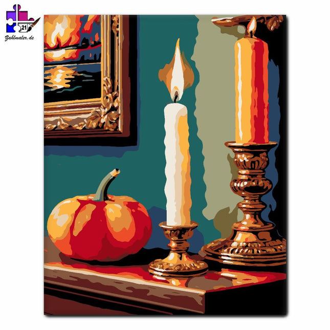 Herbstliches Ambiente bei Kerzenschein | Malen nach Zahlen-Zahlmaler.de