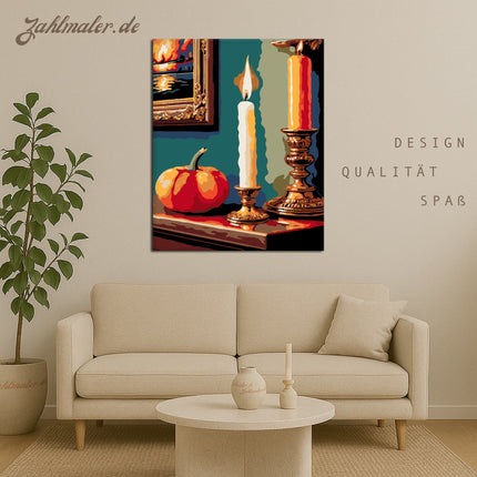 Herbstliches Ambiente bei Kerzenschein | Malen nach Zahlen-Zahlmaler.de