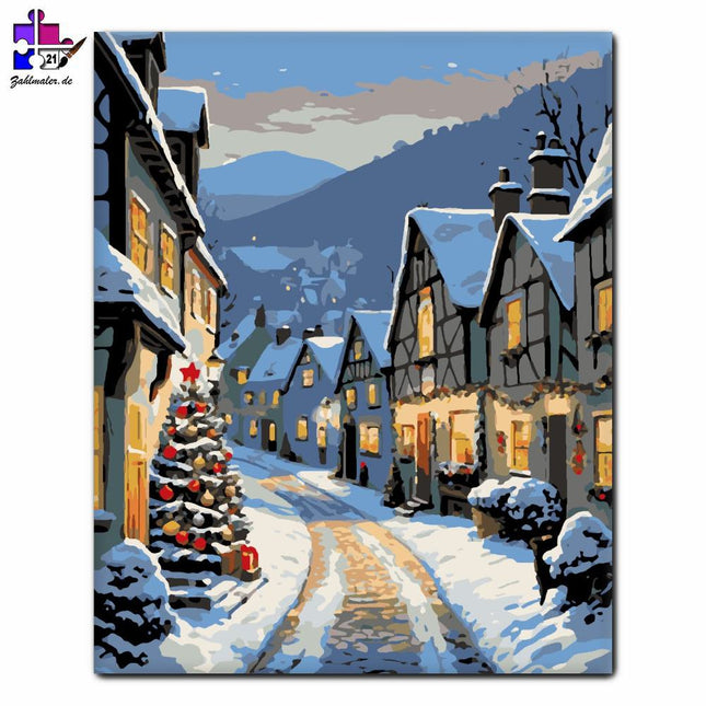 Wunderschöne Lichter des Winterdorfs | Malen nach Zahlen-Zahlmaler.de