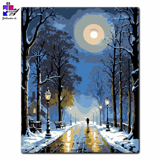 Mondschein-Winterspaziergang | Malen nach Zahlen-Zahlmaler.de