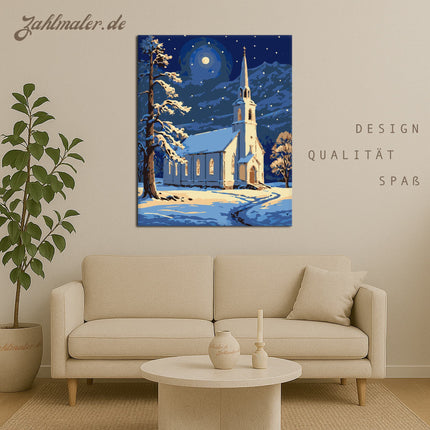 Mondbeschienene Winterkirche | Malen nach Zahlen-Zahlmaler.de