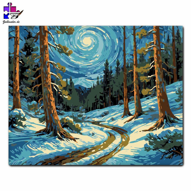 Sternenklarer Winterwald | Malen nach Zahlen-Zahlmaler.de