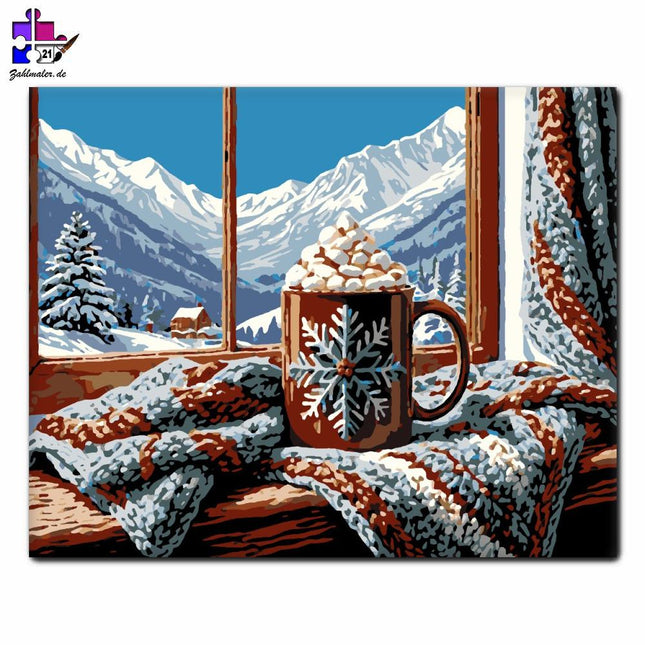 Die Wärme der verschneiten Berghütte | Malen nach Zahlen-Zahlmaler.de