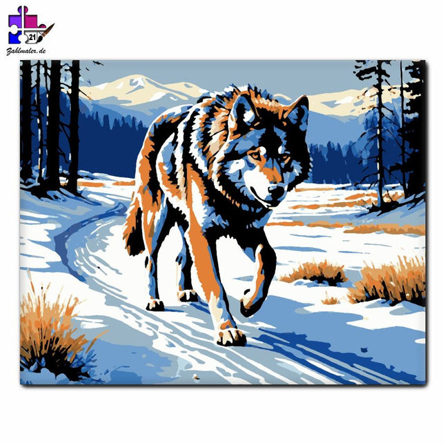 Winterwölfe auf Wanderschaft | Malen nach Zahlen-Zahlmaler.de