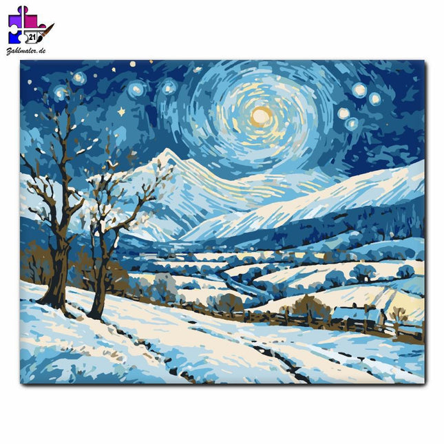 Sternenklare Schneelandschaft | Malen nach Zahlen-Zahlmaler.de