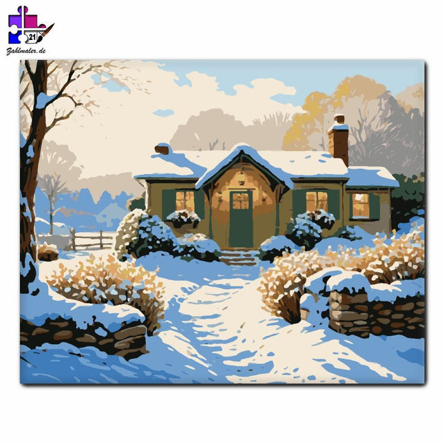 Verschneite Winterzuflucht | Malen nach Zahlen-Zahlmaler.de