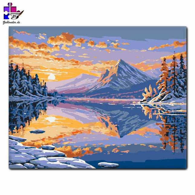 Dämmerung Winter Reflexion | Malen nach Zahlen-Zahlmaler.de