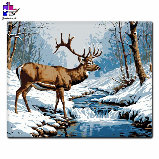 Majestätischer Winterhirsch - Zahlen-Malset | Malen nach Zahlen-Zahlmaler.de