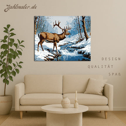 Majestätischer Winterhirsch - Zahlen-Malset | Malen nach Zahlen-Zahlmaler.de
